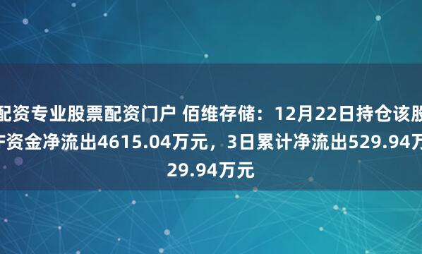 配资专业股票配资门户 佰维存储：12月22日持仓该股ETF资金净流出4615.04万元，3日累计净流出529.94万元